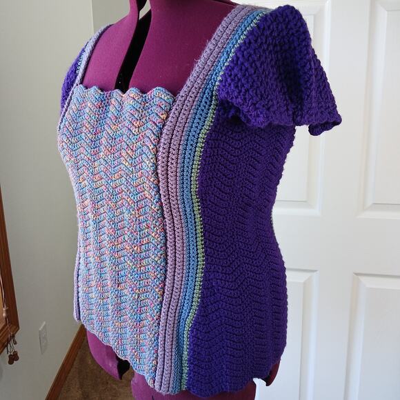 Hourglass Crochet Sweater Blouse 3X short puff sleeve shaping side panels - Picture 1 of 9